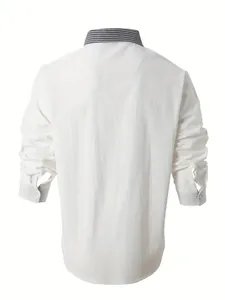 Back view of white men's long-sleeve casual shirt with houndstooth collar detail