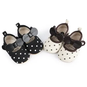 Chaussures de Marche Bébé Fille Semelle Souple Antidérapante Nœud Papillon Imprimé Pois Chaussures Premier Pas