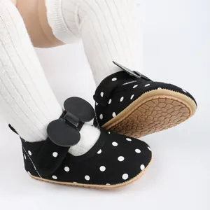 Chaussures de marche bébé noires à pois avec nœud et semelle souple antidérapante bébé