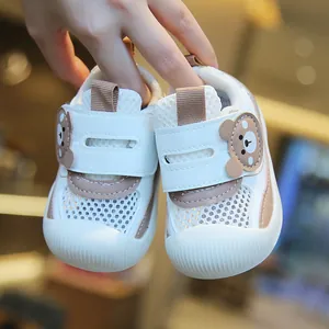 Breathable mesh baby walking shoes with cute bear design and soft sole for toddlers