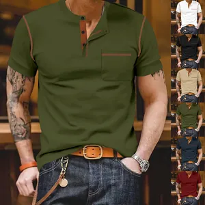 Men's olive green short sleeve Henley t-shirt with pocket and multi-color options