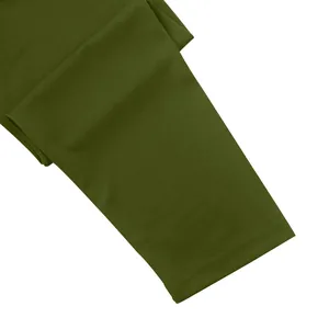 Detail shot of the olive green long-sleeve Henley shirt cuff showing fine knit stitching.