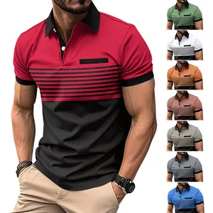 Men Casual Polo Shirt Polyester Cotton Striped Color Block Lapel Button Top Fashion Streetwear Breathable Daily wear