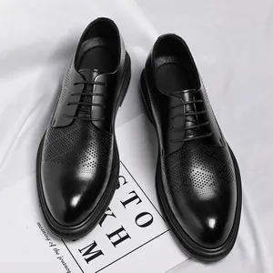 Scarpe Formale da Uomo in Pelle Estive Traspiranti Traforate Stile Britannico Scarpe Derby Stringate per Lavoro