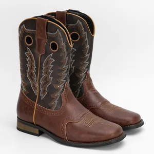 Vintage embroidered men's western cowboy boots with contrast brown stitching details