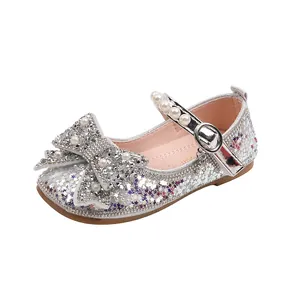 Sprankelende zilveren glitter prinsessenschoenen voor meisjes met parelmoer strik en ster