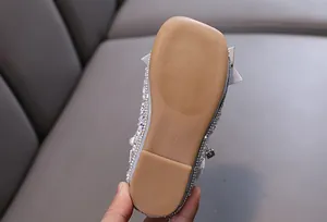 Detailed view of non-slip rubber sole for children's rhinestone princess shoes