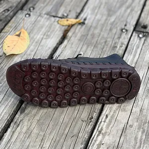 Detail view of non-slip soft rubber sole of handmade casual flat women's shoes
