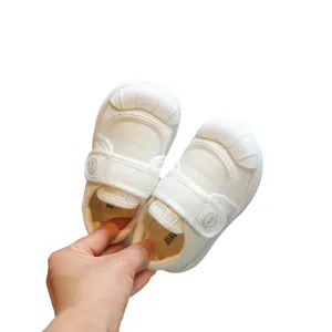 Breathable white toddler indoor shoes with soft soles and velcro straps for kids