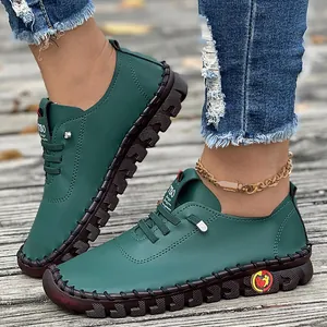 Handmade dark green leather loafers with soft flexible sole for casual walking comfort