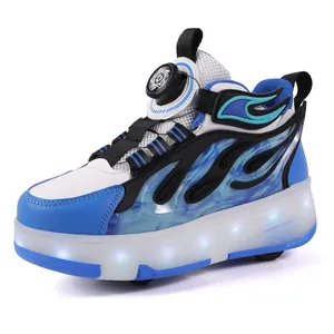 Nuevas zapatillas con 4 ruedas transpirables para niños con luces LED azul