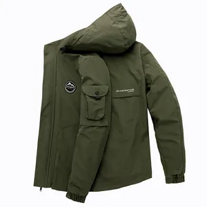 Men's Outdoor Detachable Hooded Windbreaker Jacket Waterproof Stand Collar Polyester Top Functional Casual Coat For Men