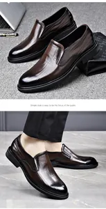 Close-up detail of brown gradient embossed leather loafers for formal business men's attire