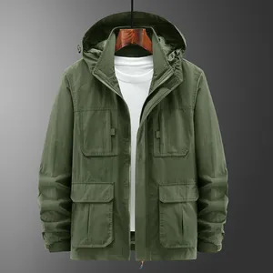 Giacca da Uomo Outdoor Multitasche Con Cappuccio Rimovibile Collo Alto Antivento Cappotto Casual Workwear Nylon Poliestere Primavera Autunno