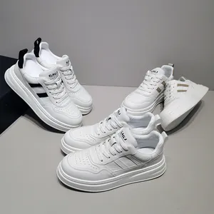 Collection of premium men's white casual sneakers with thick soles and stylish side stripes