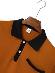 Detailed close-up of men's polo shirt collar and fabric label showing M size and material info