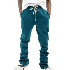 Men's Autumn Solid Color Polyester Sweatpants Casual Loose Straight Stacked Leg Trousers With Drawstring Daily Fashion Pants