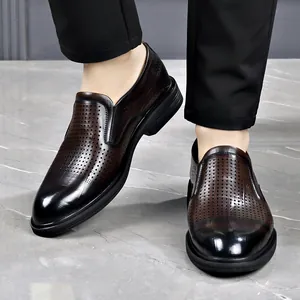 Men's breathable hollow leather loafers for business and formal summer occasions