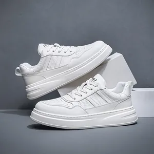 Men's Casual Cowhide Split Leather Board Shoes Thick Sole Breathable Sneakers Fashion Low Top Striped Skate Shoes