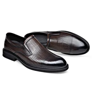 Classic breathable brown leather loafers for men's business and formal occasions attire