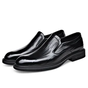 Men's black formal leather loafers with embossed texture for business attire