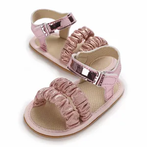 Sandalias rosas de bebé niña con correas de purpurina y suelas blandas cómodas