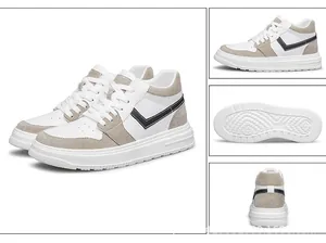 Detailed multi-angle views of white breathable casual board shoes for couples