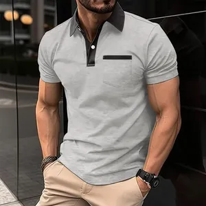 Men's slim fit polo shirt with contrast black collar and chest pocket detail
