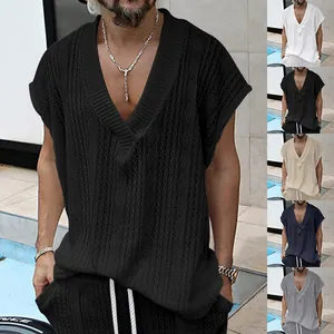Gilet en tricot à col en V pour hommes avec plusieurs couleurs et textures