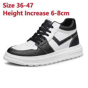 Unisex Hidden Wedge Sneakers Cowhide Mesh Breathable White Skate Shoes Casual Sports Platform Shoes