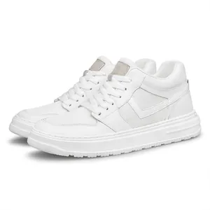 Premium white leather platform sneakers with breathable mesh panels and cushioned sole