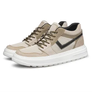 Stylish breathable leather sneakers with hidden height increasing sole for couples