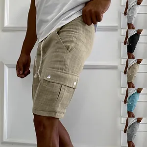 Multi-color men's slim fit cargo shorts with drawstring waist and large side pockets