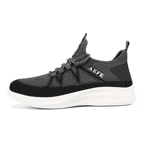 Sneaker da uomo leggere e traspiranti in grigio scuro e nero con suola bianca