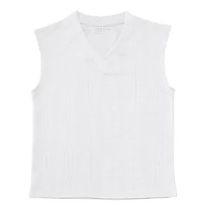 Débardeur en tricot torsadé blanc classique pour hommes avec col en V