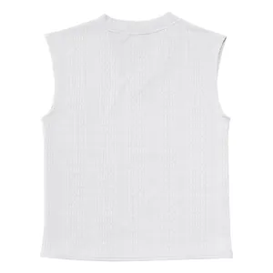Vue détaillée d'un gilet en tricot blanc sans manches à col en V pour homme jacquard