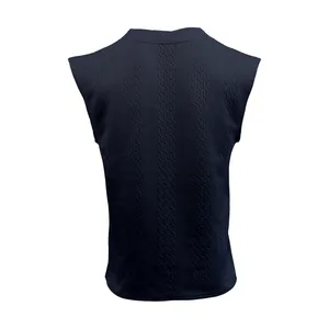 Vue détaillée du dos d'un pull sans manches en maille texturée bleu marine pour homme