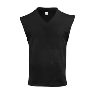 Vue détaillée d'un gilet en maille noire sans manches pour homme avec motif jacquard