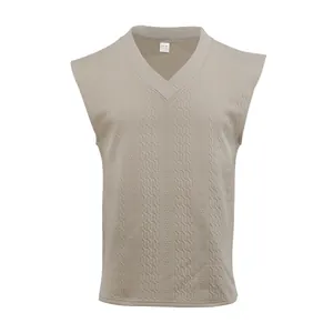 Gilet en maille jacquard pour homme avec col en V de couleur beige sable élégant