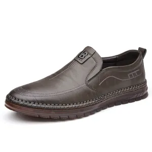 Stijlvolle heren slip-on casual lederen schoenen met antislip rubberen zool voor de herfst
