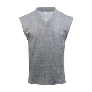 Gilet sans manches gris classique à col en V pour hommes avec vue de détail avant