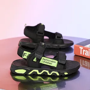 Black and neon green boys' sports sandals with soft soles for beach and summer wear