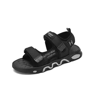 Lightweight black boys' summer sports sandals with adjustable velcro straps and soft sole