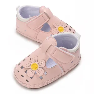 Sommer Baby Mädchen Prinzessin Sandalen Weiche Sohle Lauflernschuhe Atmungsaktiv Hohl Gänseblümchen Blume Toddler Schuhe Rutschfest Klettverschluss