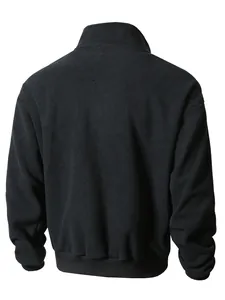 Rückansicht eines schmal geschnittenen schwarzen Fleece-Sweatshirts für Herren mit Stehkragen