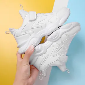 Breathable white children's sports sneakers with non-slip soles for school running