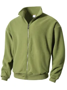 Olivgrüne Herren Fleecejacke mit durchgehendem Reißverschluss und hohem Stehkragen