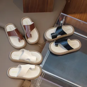 Chancletas de Playa para Niños Niñas Cuero Artificial Verano Estilo Coreano Suela Gruesa Antideslizante Pantuflas Casuales