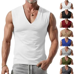 Casual V-neck sleeveless tank top for men available in multiple solid colors
