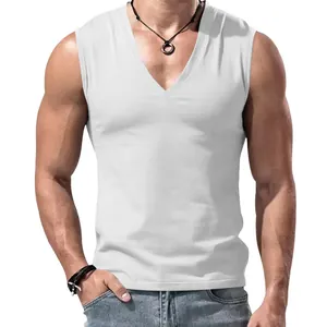 Premium men's minimalist white sleeveless sports tank top with casual V-neck design